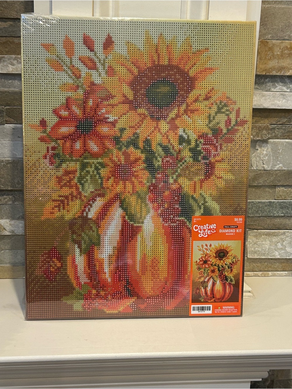 Orange & Yellow Sunflower in Pumpkin Fall Diamond Art Canvas